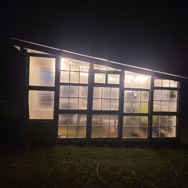 Our greenhouse made with all recycled materials. 
