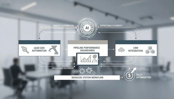 Diagram showing AI-driven sales optimization through lead automation, dashboards, and CRM integration.