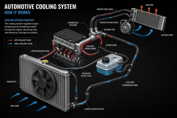 Diagram of an automotive cooling system showing coolant flow and components.