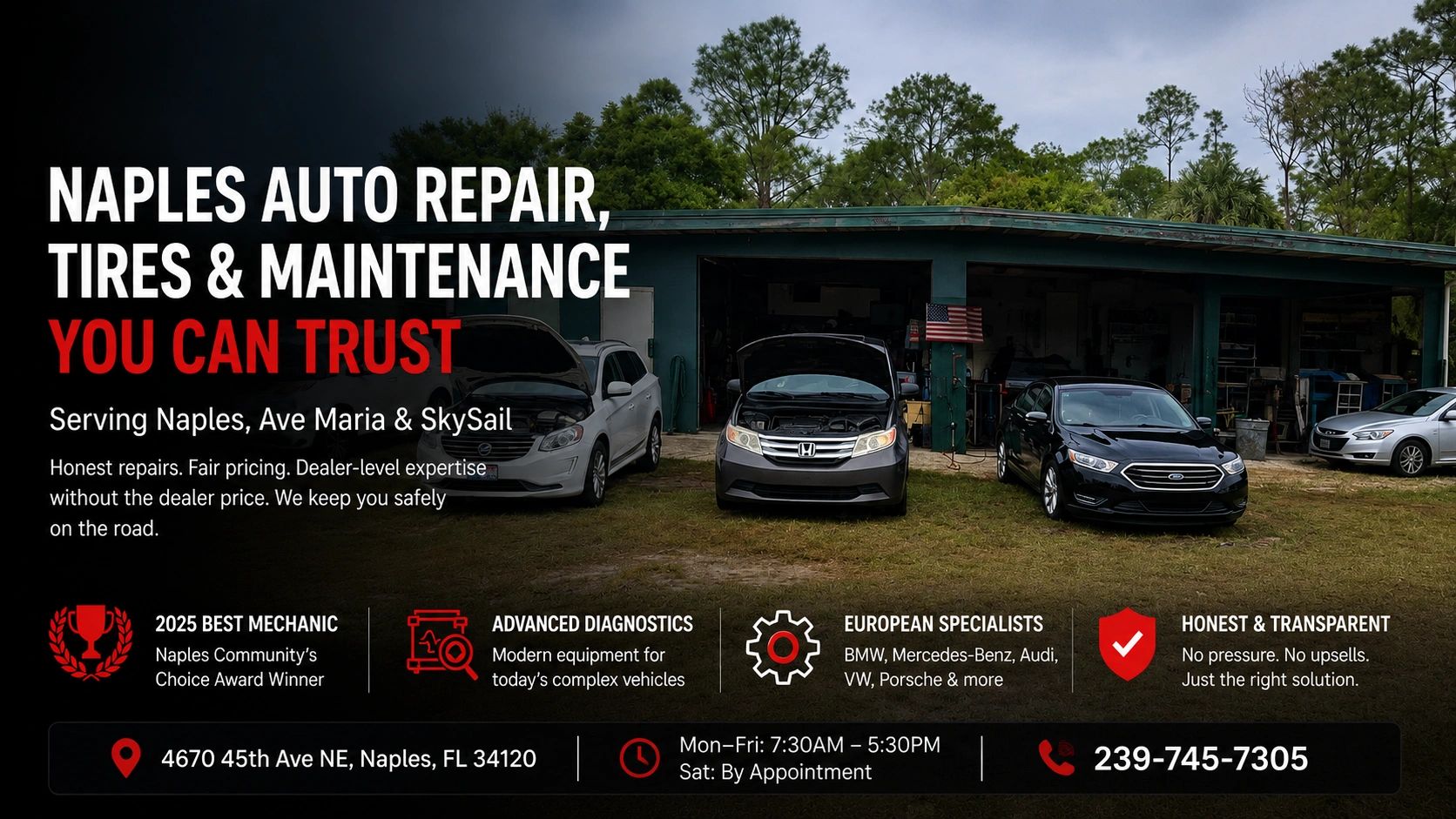 Exterior of Your Automotive Solution in Naples, Florida, providing trusted auto repair. 