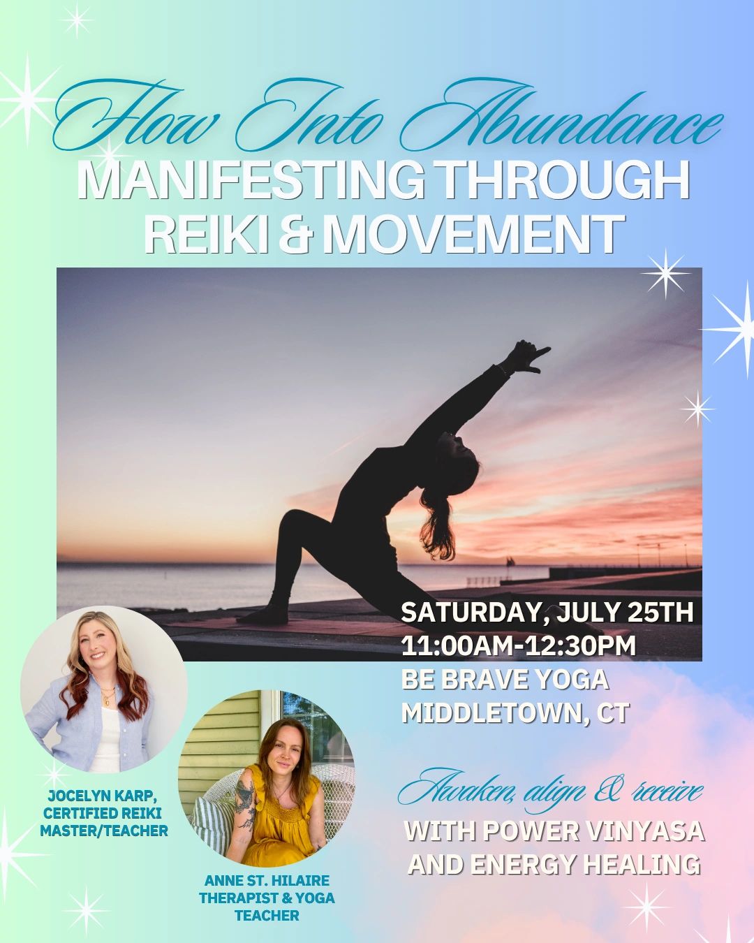 Workshop on manifesting abundance through Reiki and movement.