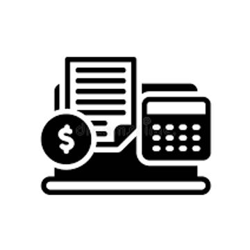 Icon showing financial documents, calculator, and dollar symbol.