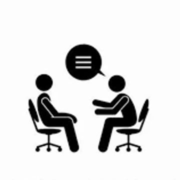 Two stick figures sitting, one talking to the other.