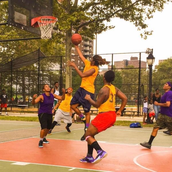 Janai playing basketball in NYC