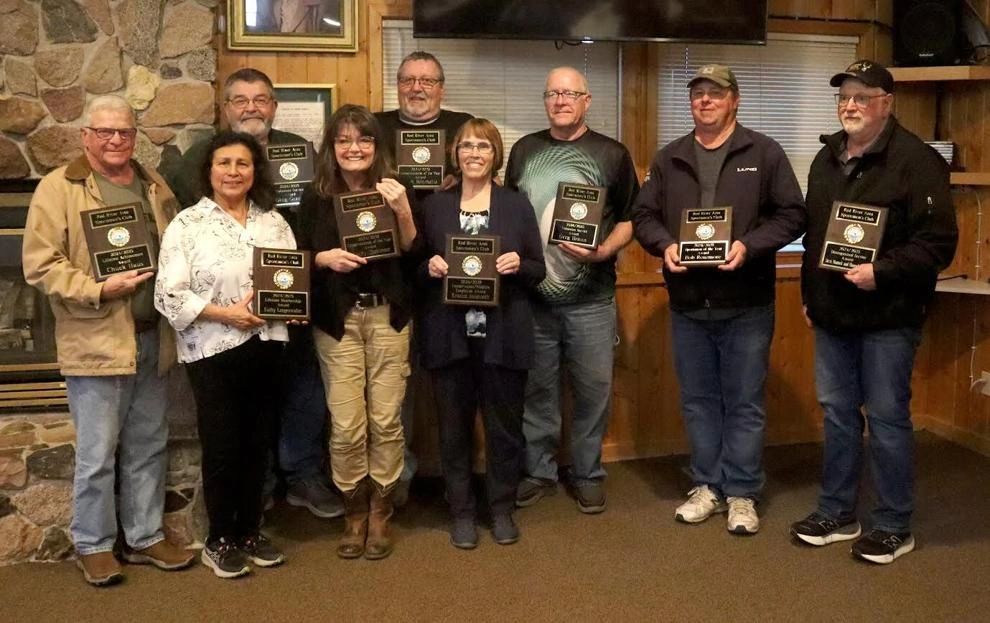 The Red River Area Sportsmen’s Club 2025 award winners from left, front row, Kathy Langenwalter, Kathy Dieckmann and Kristine Askerooth. Back row, Chuck Haus, Greg Gerou, Tom Schmaltz, Greg Braun, Bob Rosemore and Steve Manock.