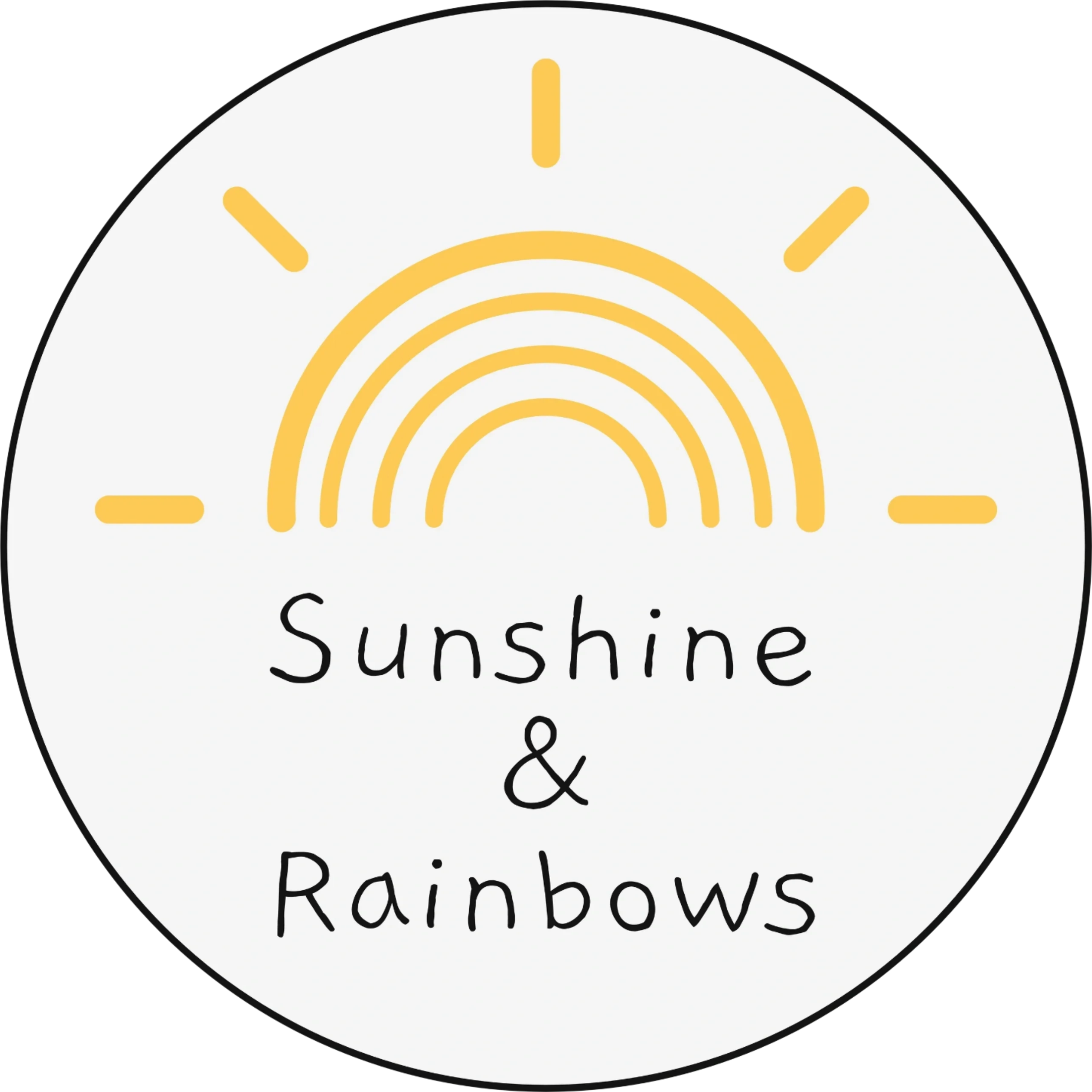 Sunshine  Rainbows logo
Yellow sunshine
Yellow rainbow on white background
Black text
Adoption gifts