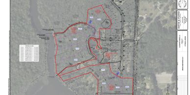 A site plan with marked lots and boundaries.