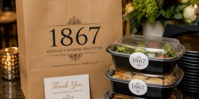 Catering packages from 1867 Artistic Catering Solutions with a thank you note.