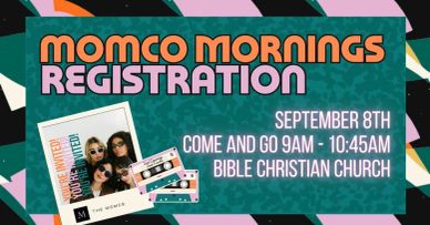 MomCo Mornings registration event announcement.