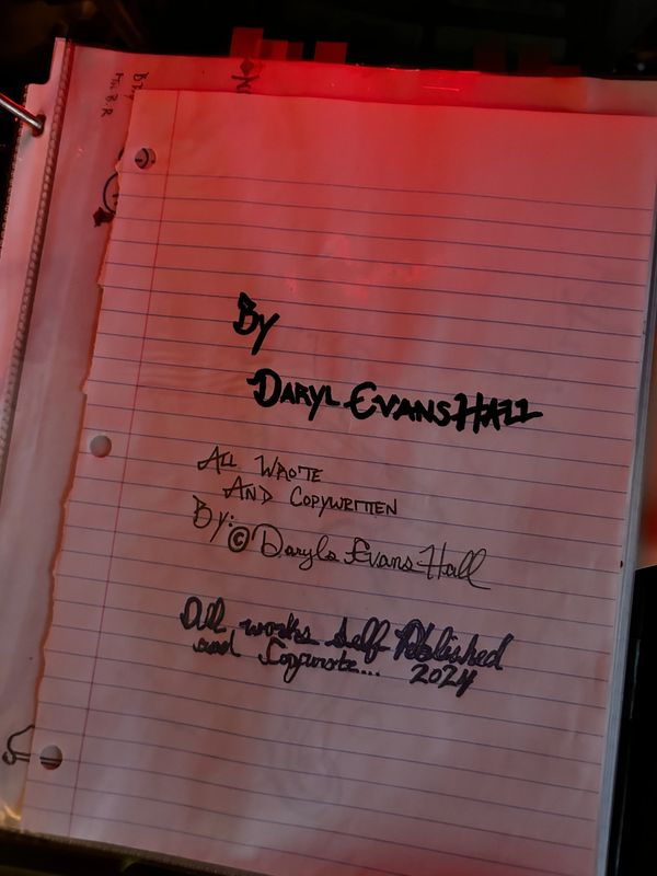 Handwritten copyright and authorship notes by Daryl Evans Hall on lined paper.