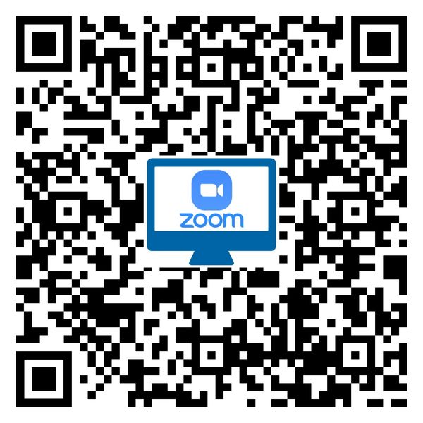 QR code with Zoom logo in the center for virtual meetings.