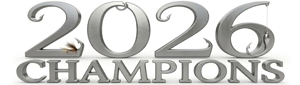 2026 Champions logo with fishing hooks integrated into the numbers.