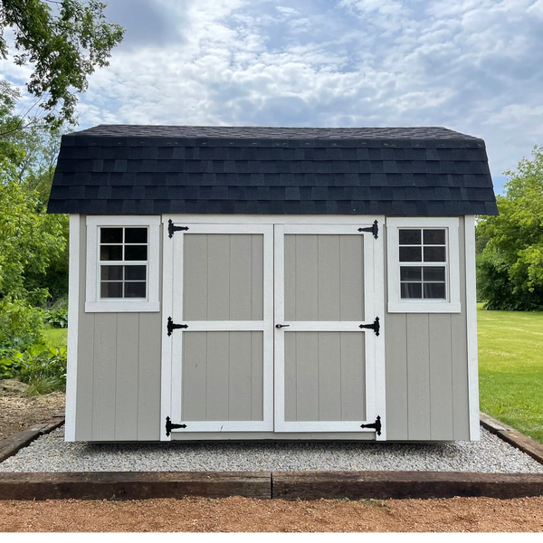Lofted Barn Style Shed with Double Doors and 18" x 27" Slider Windows