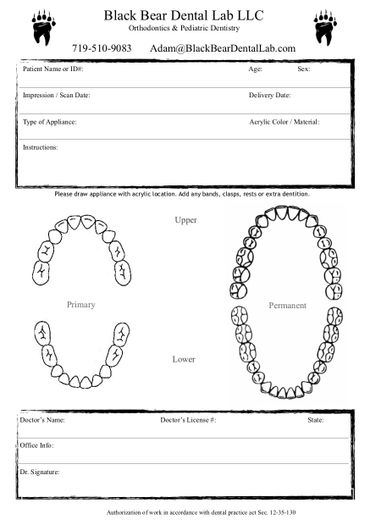 Printable Forms | Black Bear Dental lab