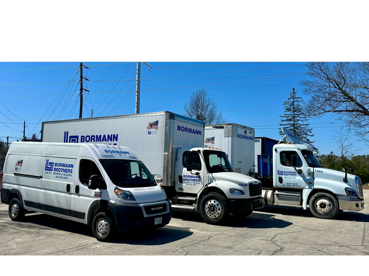 Bormann Brothers moving equipment, pack van, straight truck, and tractor trailer. 