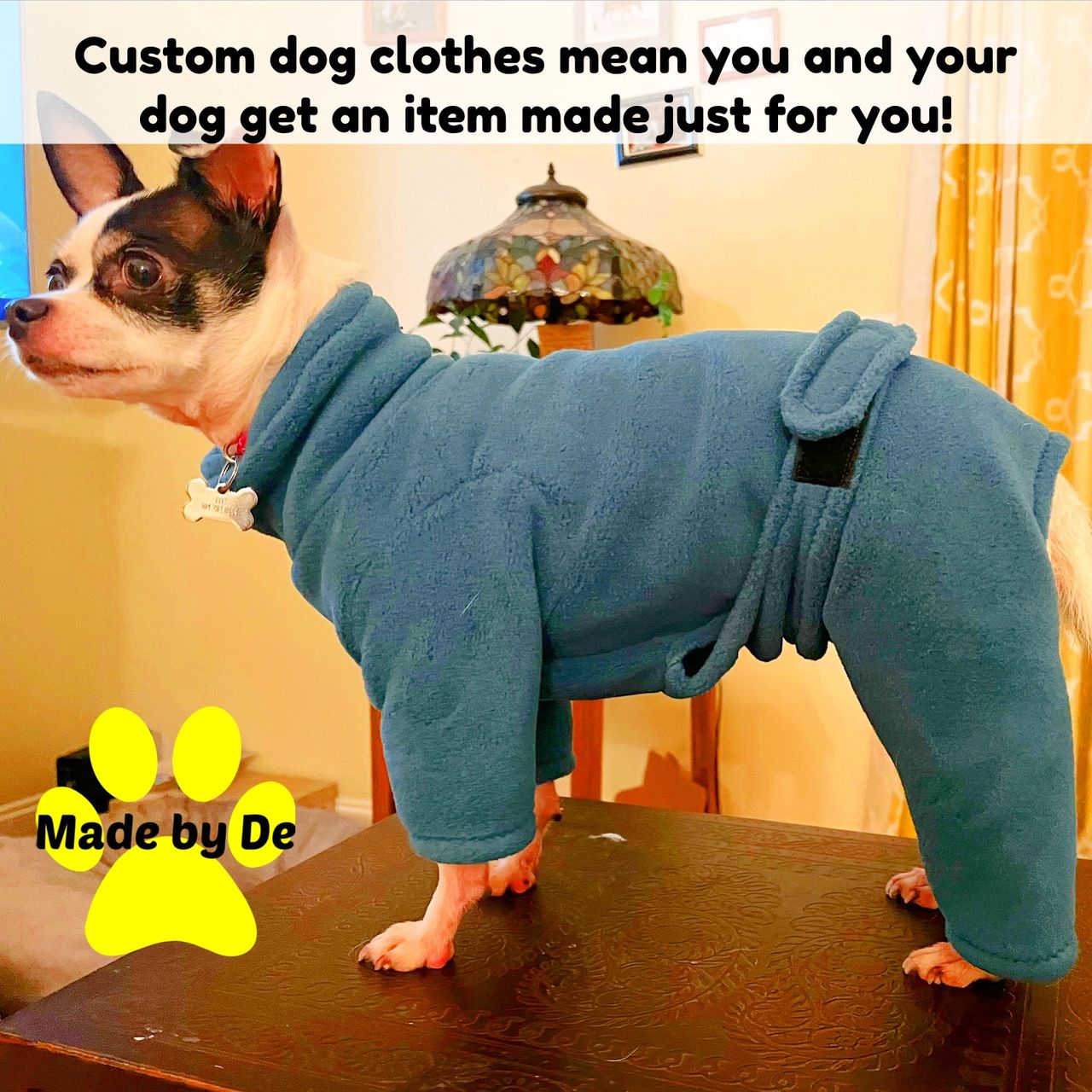 You can select the colors and features you want for your dog. That's the beauty of custom products!