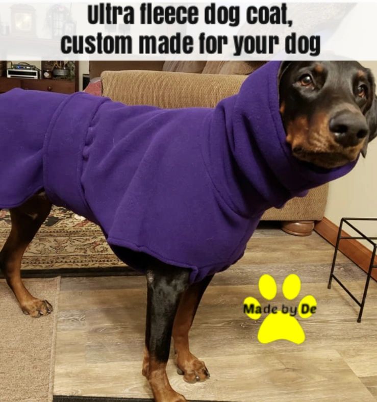 A fleece dog coat like this one can help keep your dog warm by itself or layered under another coat for added warmth.