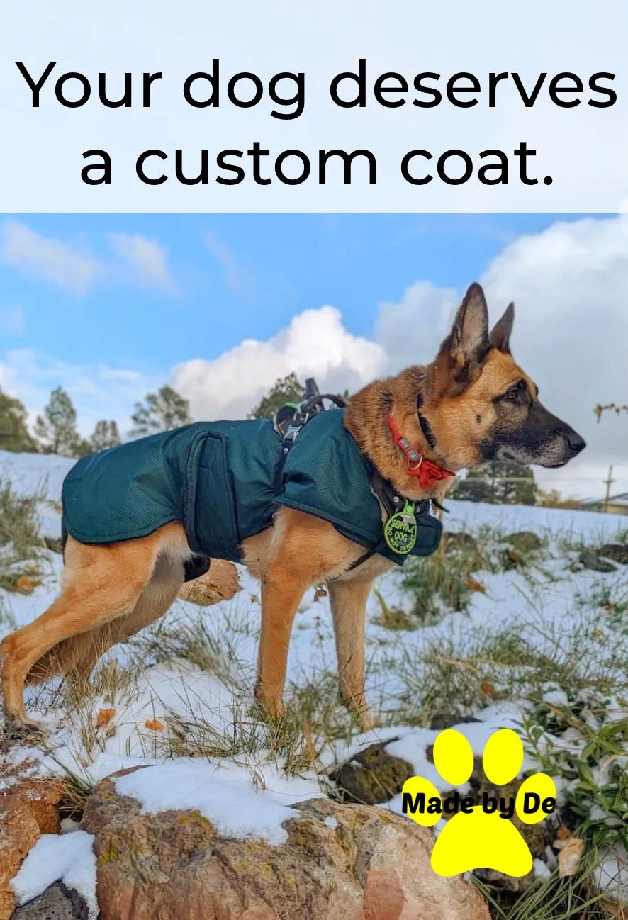 A custom dog coat from Made by De is made just for its intended recipient using your measurements and input to create the best possible product.