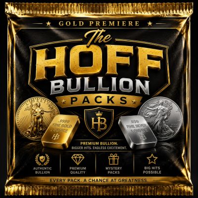 The Hoff Bullion Packs featuring gold and silver bullion in a luxurious gold and black packaging.