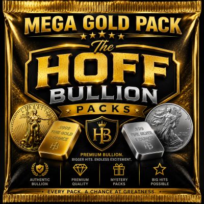 Shiny gold and silver bullion pack with premium branding and excitement promise.