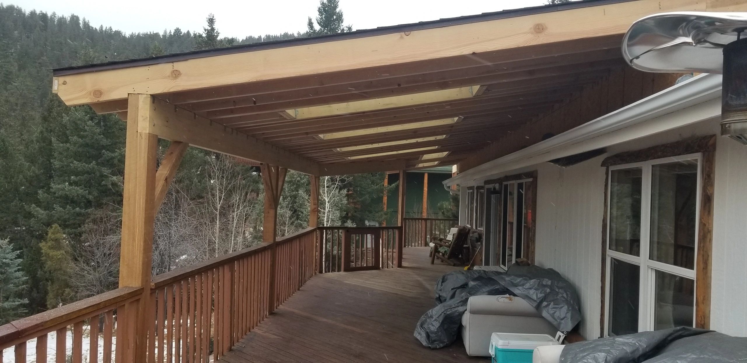 Porch cover with skylights.