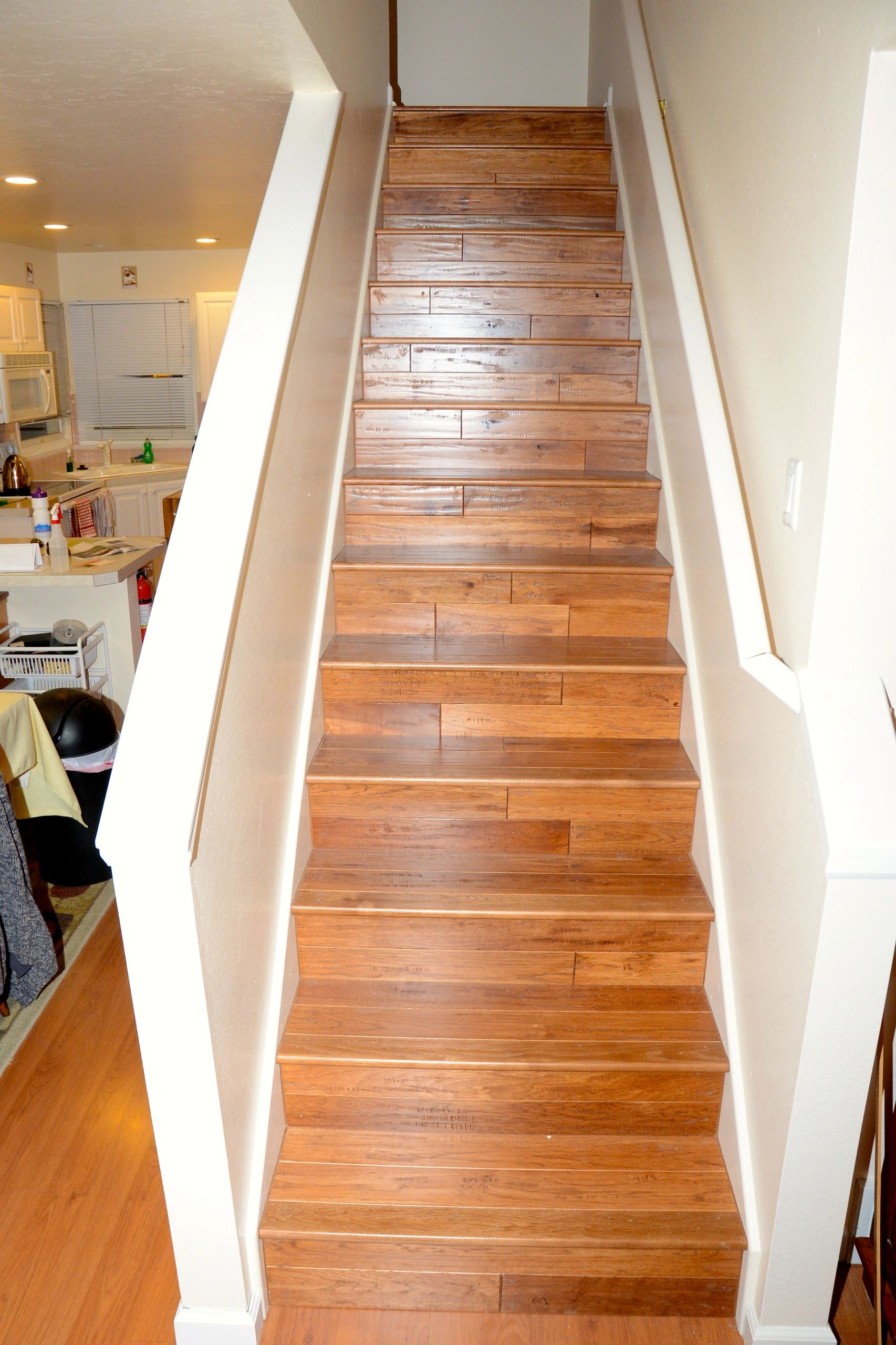 Stairs with hardwood treads and risers.