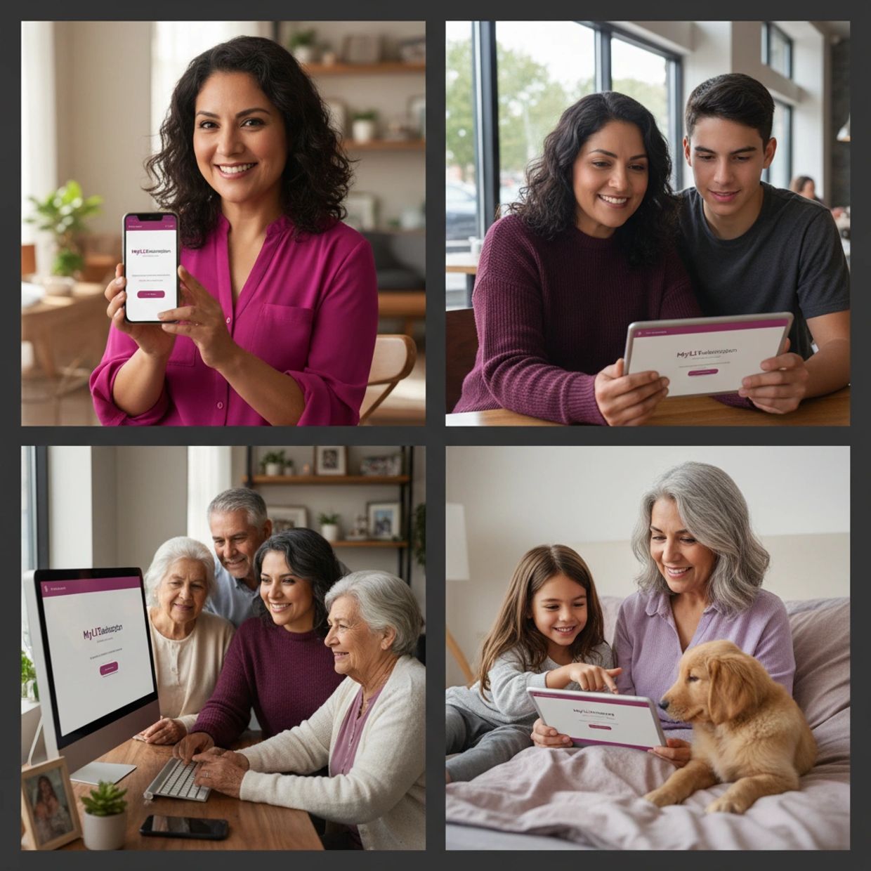 People of different ages using devices to access MyLI applications.