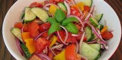 1 Serving
Ingredients: 10 cherry tomatoes, 1 cucumber, 1 bell pepper, 50 g onions
1 key lime ( juice