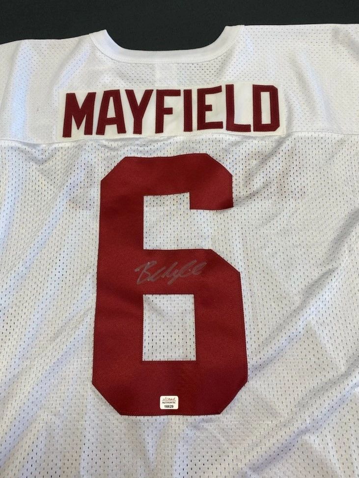 The Jersey Source Autographs Baker Mayfield Autographed Maroon College Style Jersey - Beckett W *Black *6