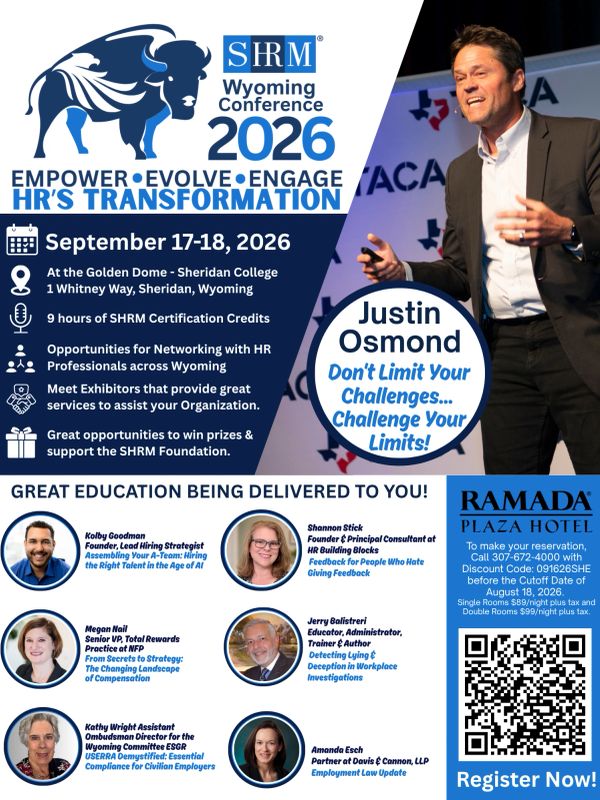 SHRM Wyoming Conference 2026 with Justin Osmond speaking.