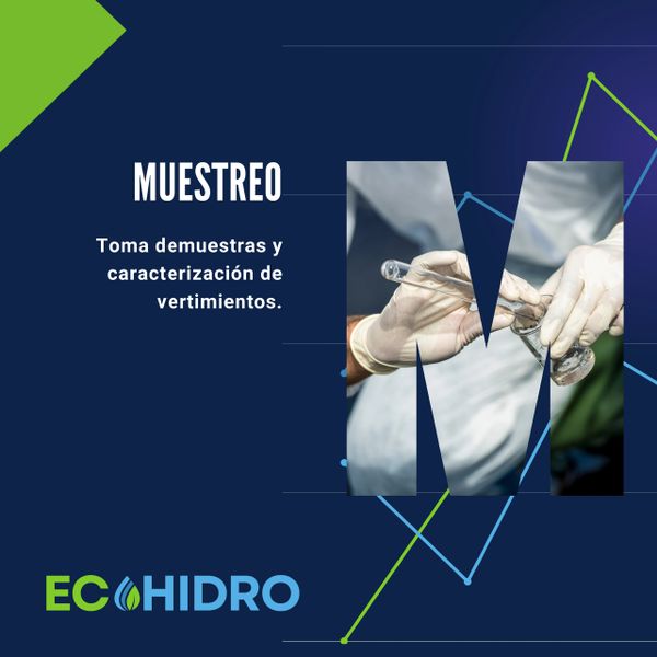 Muestreo para toma y caracterización de vertimientos con logo de EcoHidro.