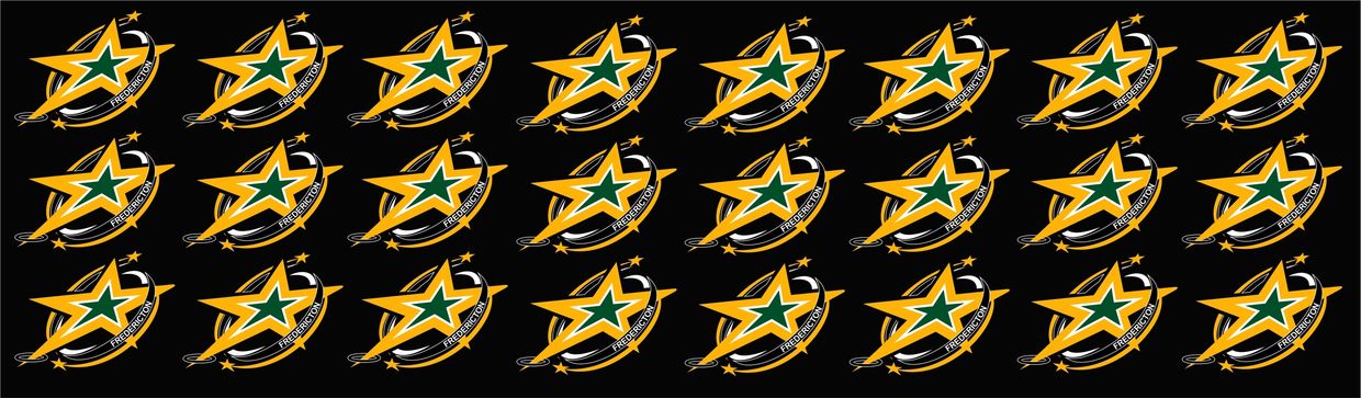 Repeated green and yellow star logo with 'Fredericton' text on black background.