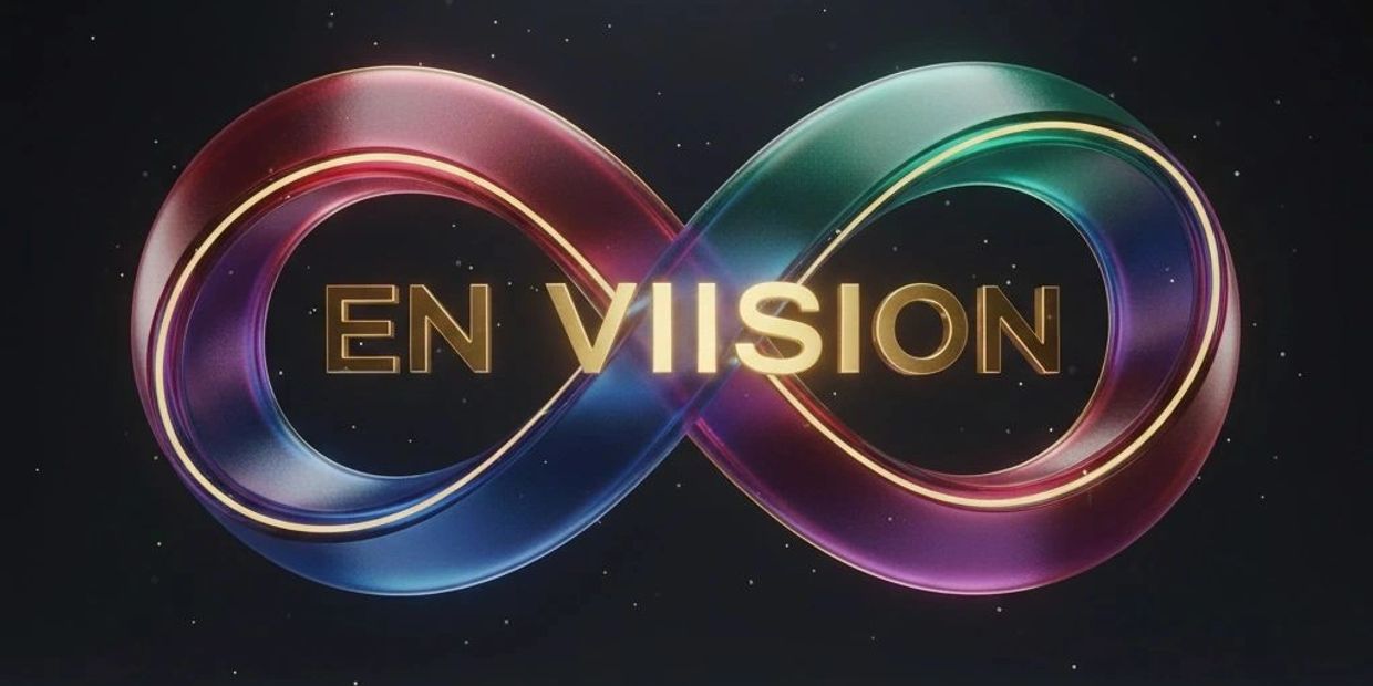 Colorful infinity symbol with the word 'ENVISION' in gold letters.