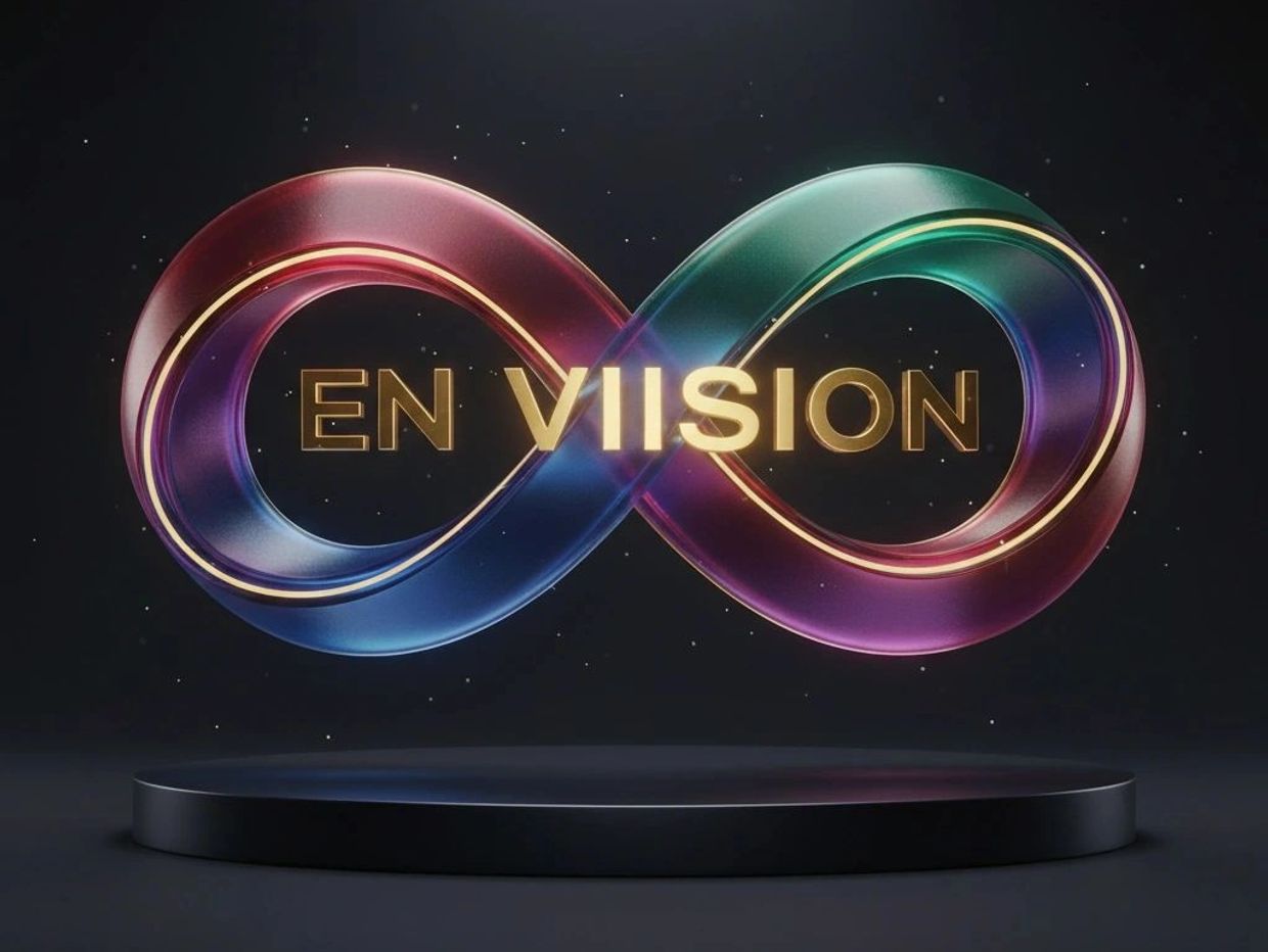 Colorful infinity symbol with the word 'ENVISION' in gold letters.