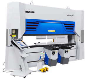 A modern industrial press brake machine for metal bending.