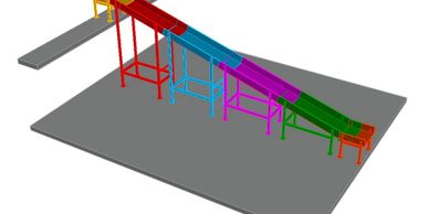 A 3 dimensional representation of a parcel chute designed to serve a  mezzanine floor.