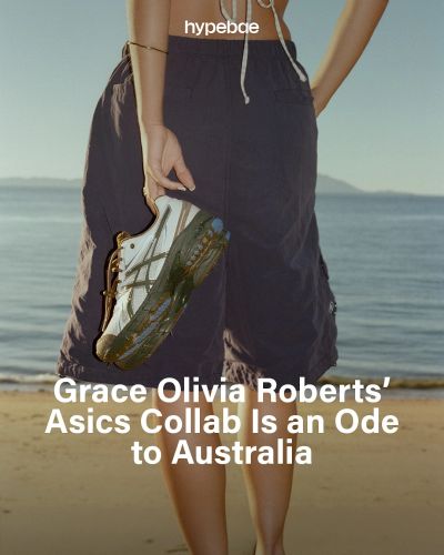 Person holding a sneaker by the beach with headline text.