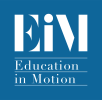 Logo with 'EiM' and 'Education in Motion' text on blue background.