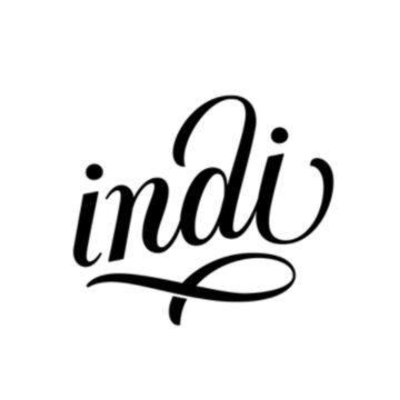 Stylish black calligraphy spelling 'indi' on white background.