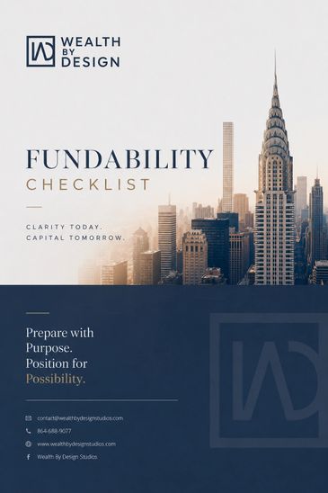 Fundability checklist with a city skyline background, emphasizing clarity and preparation for future capital.