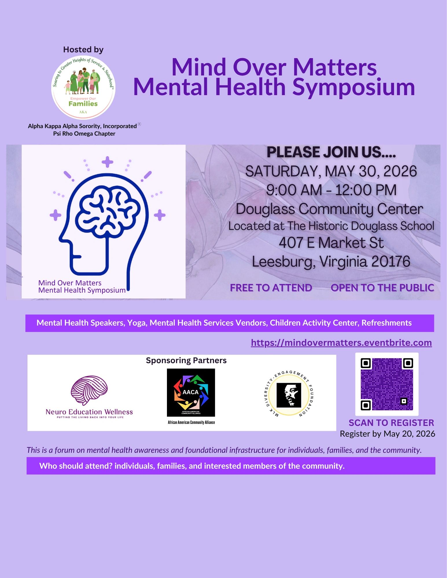 Mind Over Matters Mental Health Symposium on May 30, 2026, in Leesburg, Virginia.