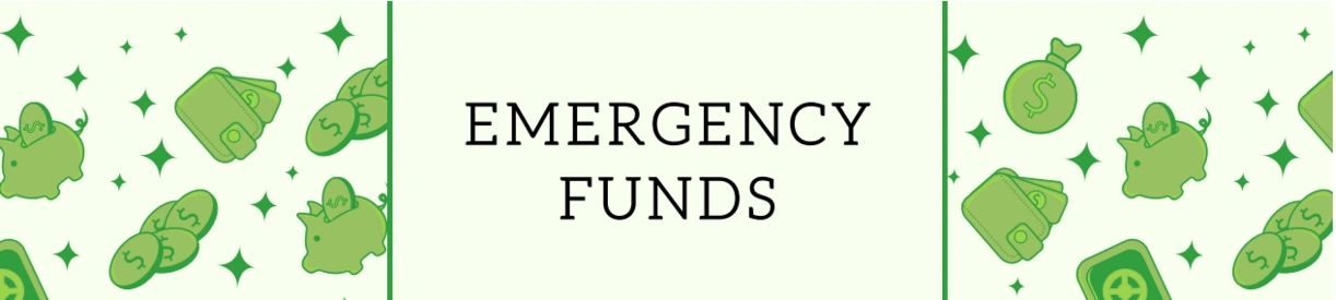 Banner with 'Emergency Funds' text and money-themed icons.