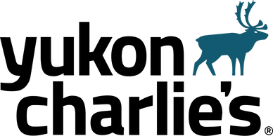 Yukon Charlie's logo with a blue caribou illustration.