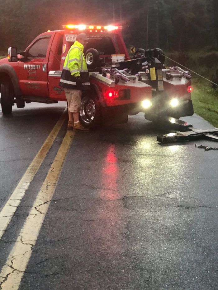 Working a recovery job in the rain.