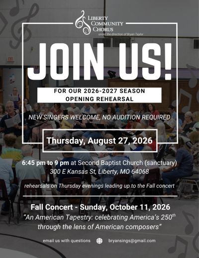 Join us for our 2026-2027 season.  Rehearsals begin August 27