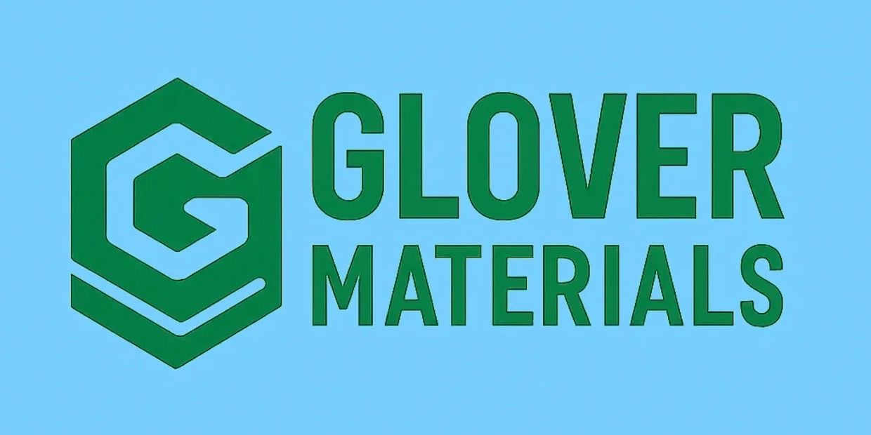 Green logo and text reading 'Glover Materials' on blue background.