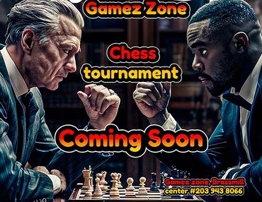 Two men intensely face off in a chess tournament announcement poster.