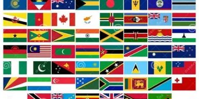 A collage of various national flags.