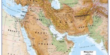 Map of the Middle East focusing on countries around the Arabian Peninsula.