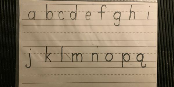 Handwritten lowercase alphabet letters from a to q.